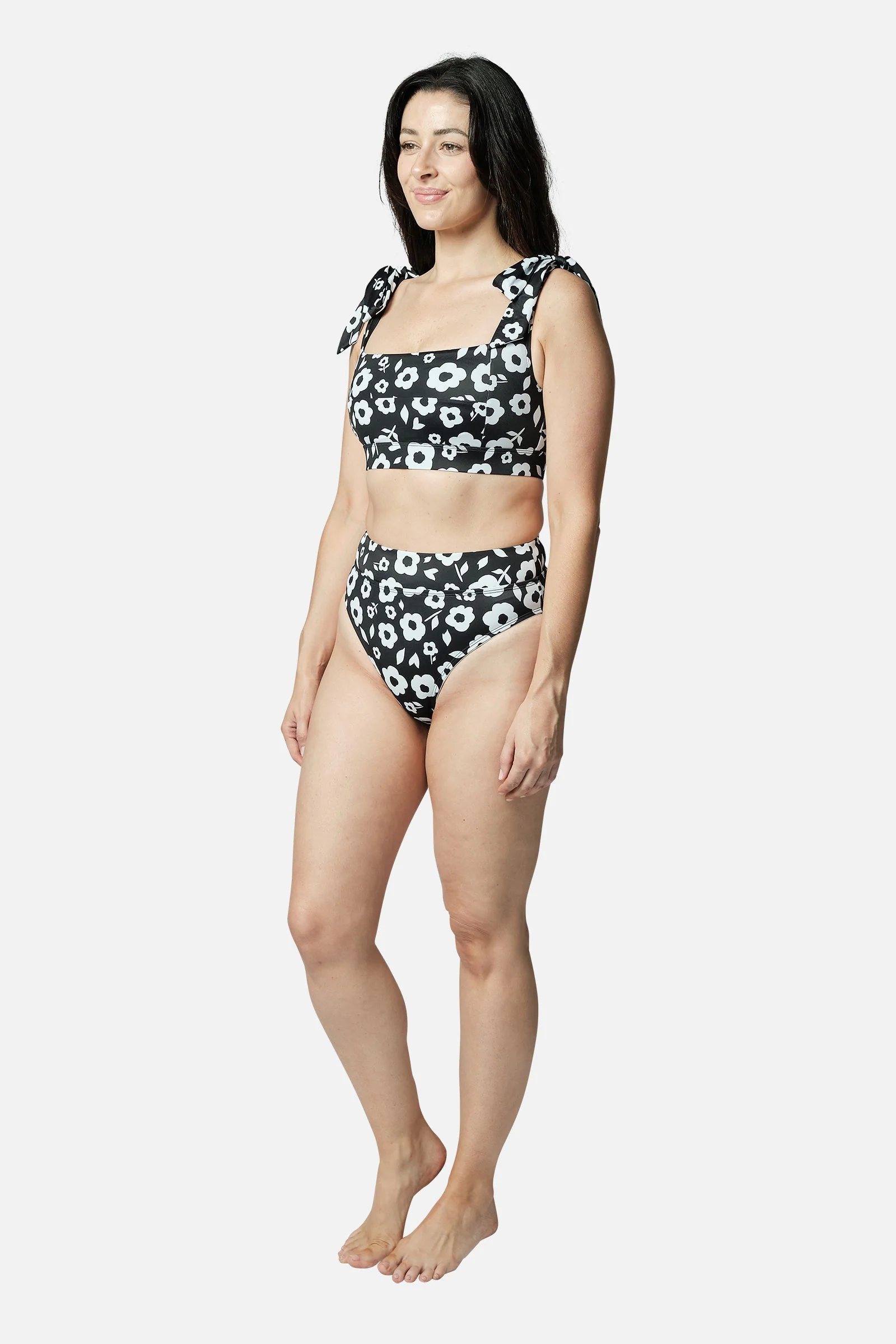 Classic Square Neck Bikini Bralette DAISY SILHOUETTE BLACK - Image 10