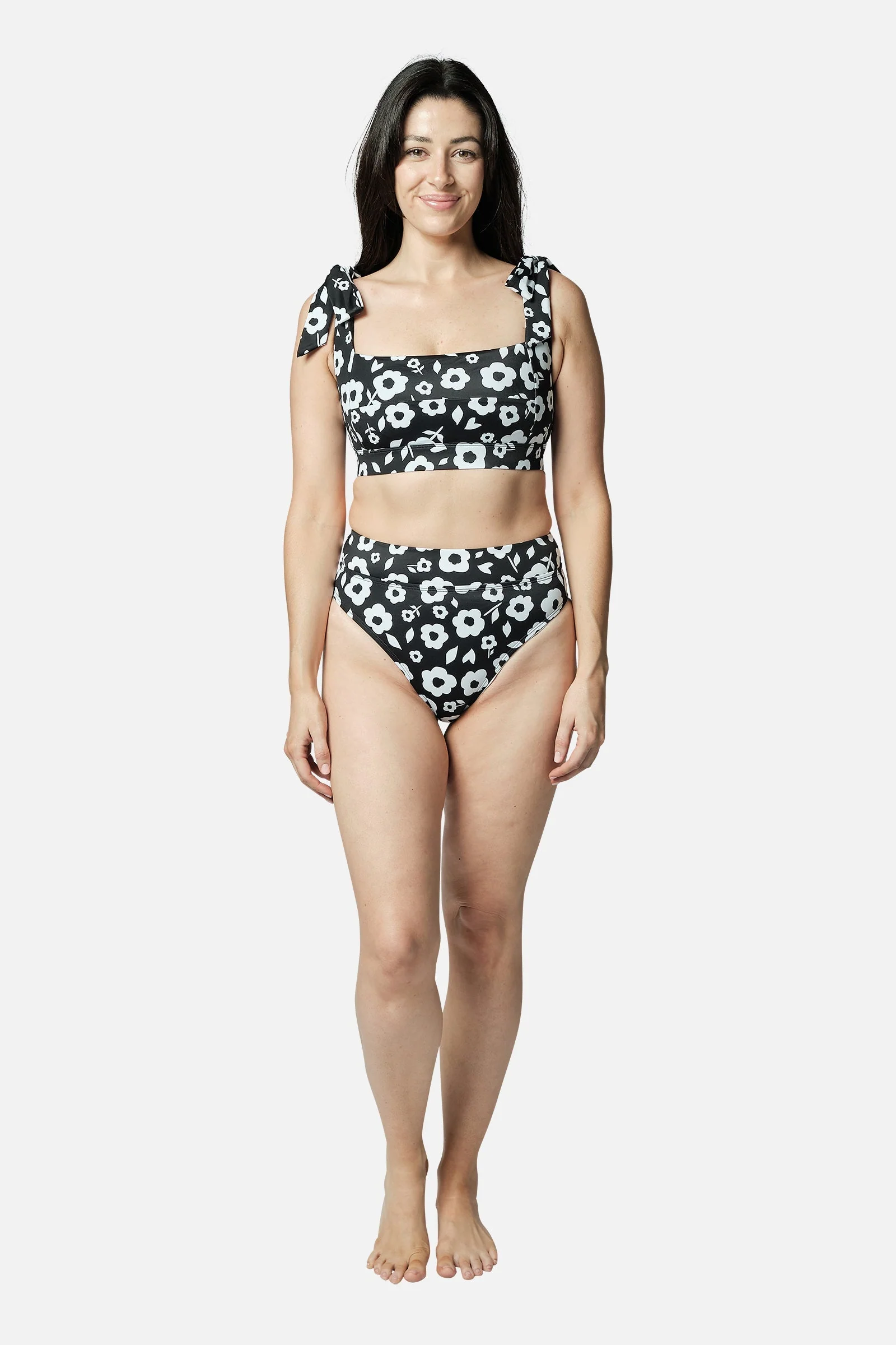 Classic Square Neck Bikini Bralette DAISY SILHOUETTE BLACK - Image 9