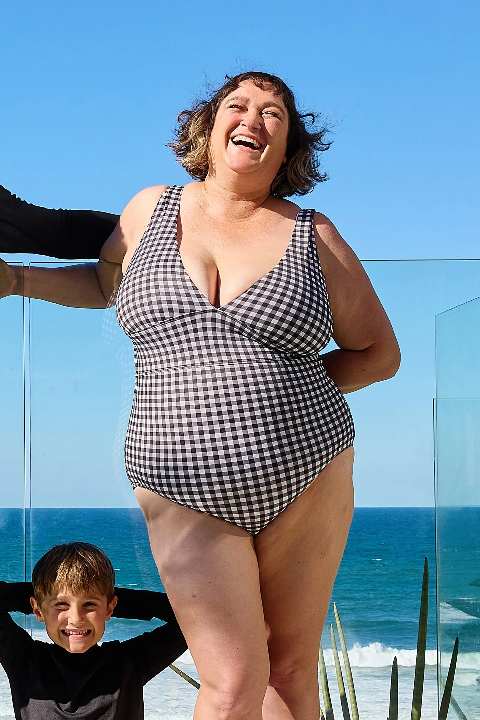 Classic V-Neck One Piece BLACK GINGHAM - Image 7