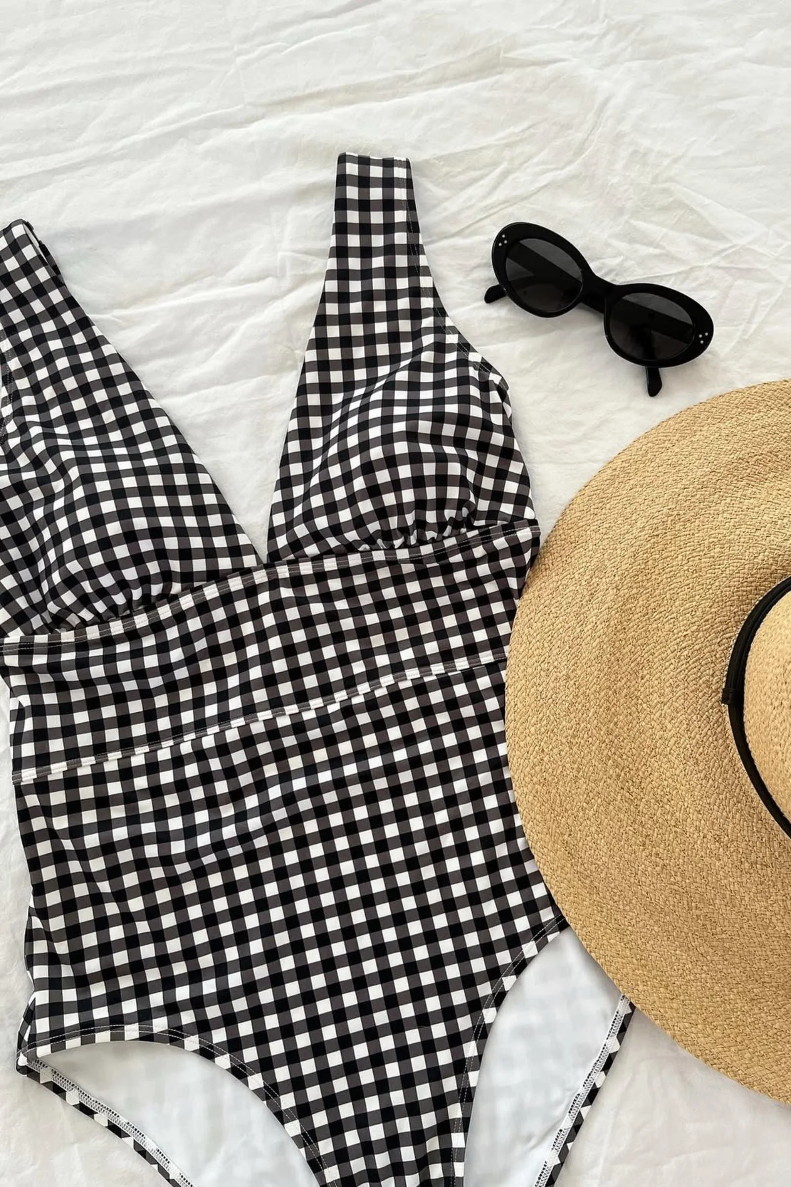Classic V-Neck One Piece BLACK GINGHAM - Image 8