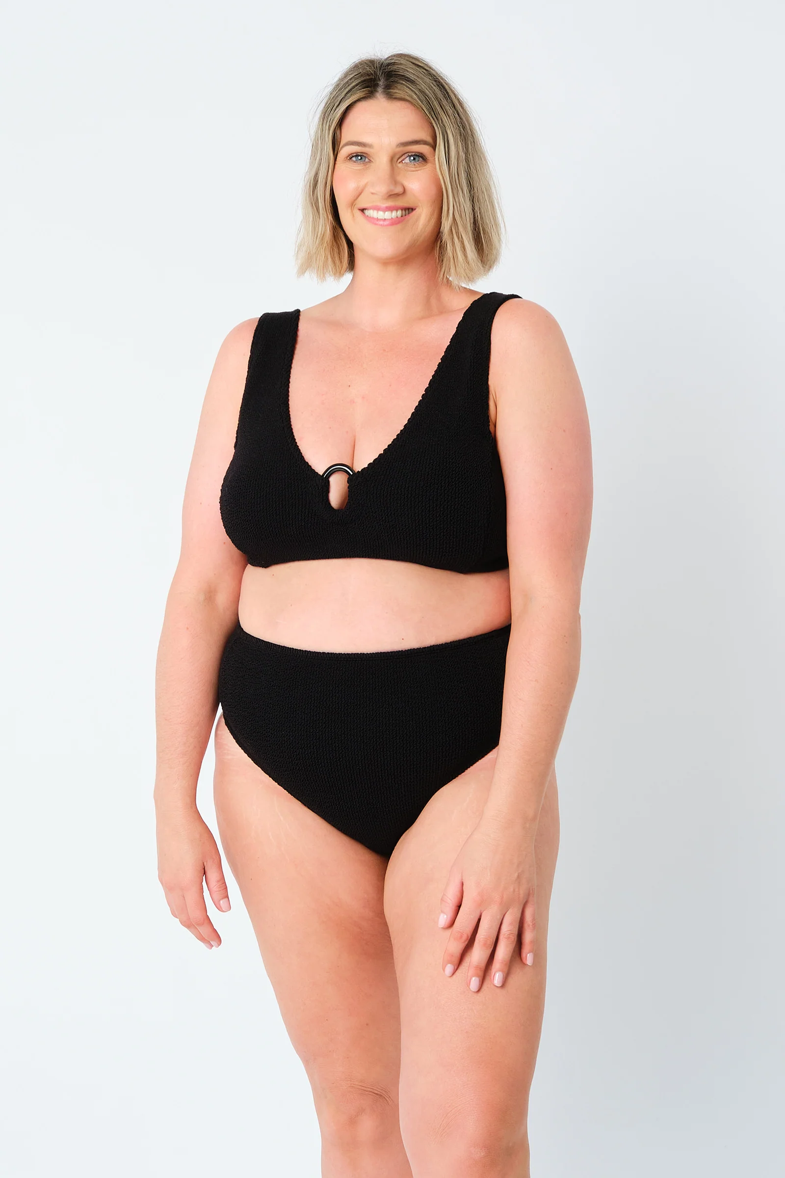 Crinkle Cut High-Waisted Bikini Bottom BLACK - Image 11