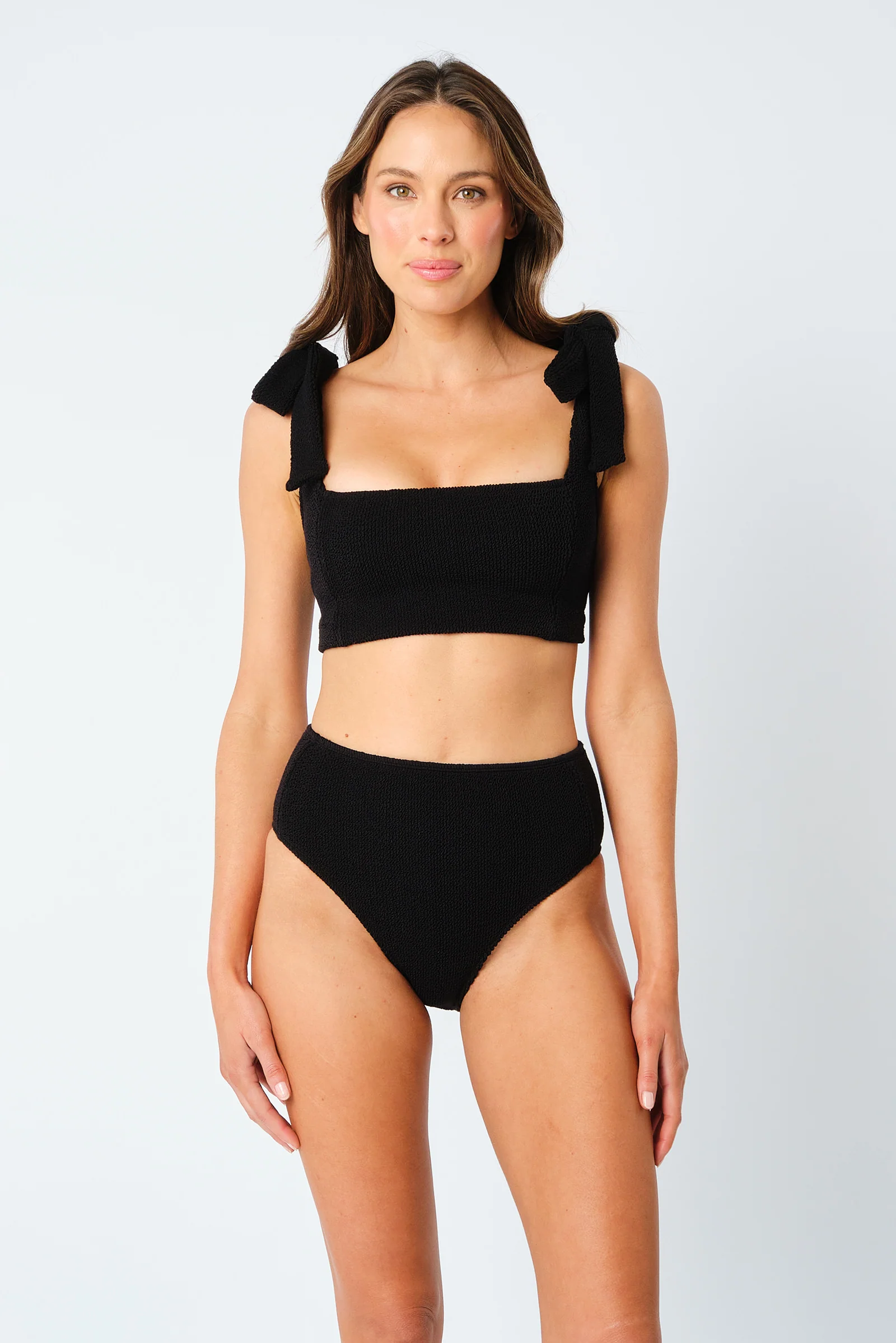 Crinkle Cut High-Waisted Bikini Bottom BLACK - Image 8