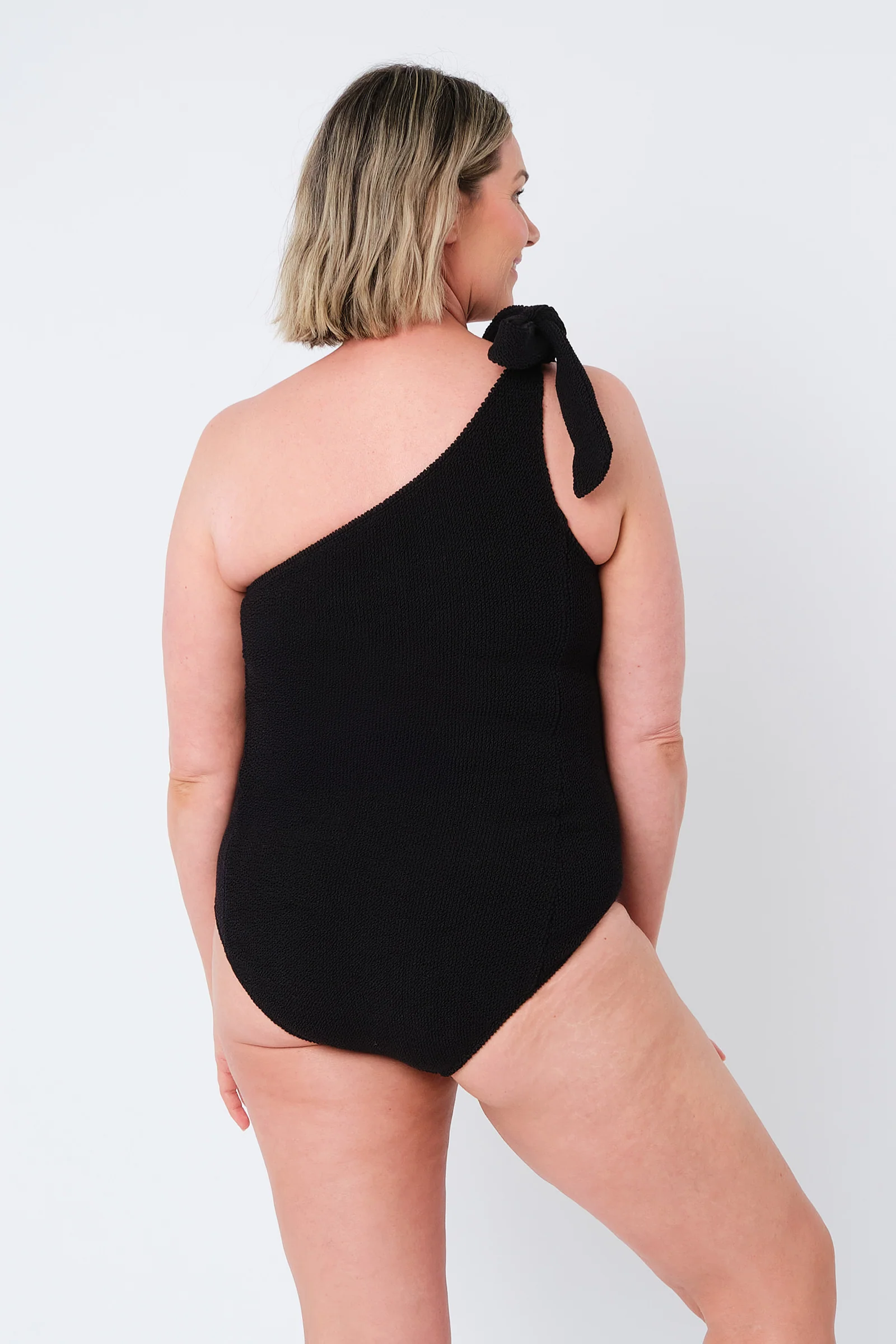 Crinkle Cut One Shoulder One Piece BLACK - Image 12