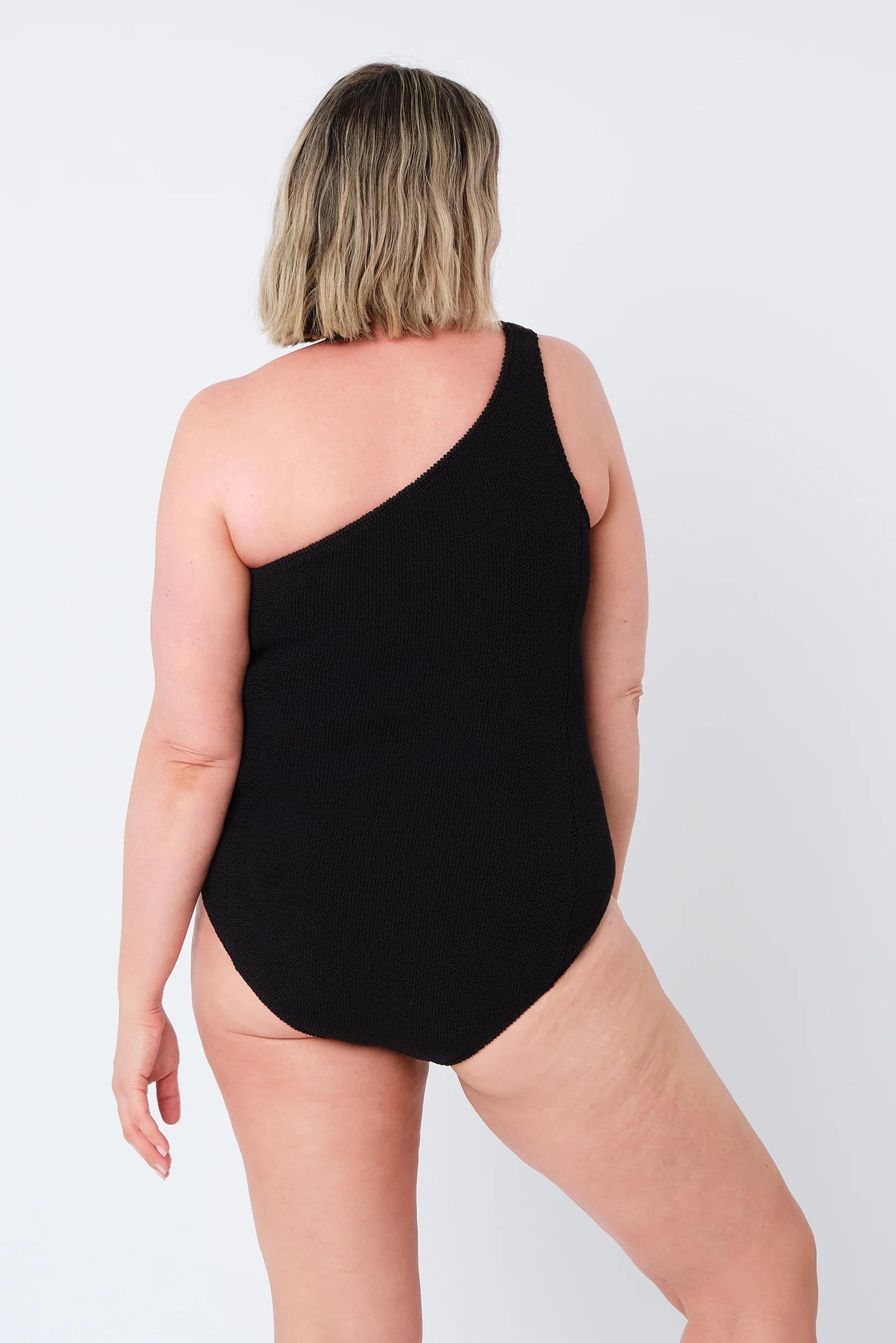 Crinkle Cut One Shoulder One Piece BLACK - Image 13