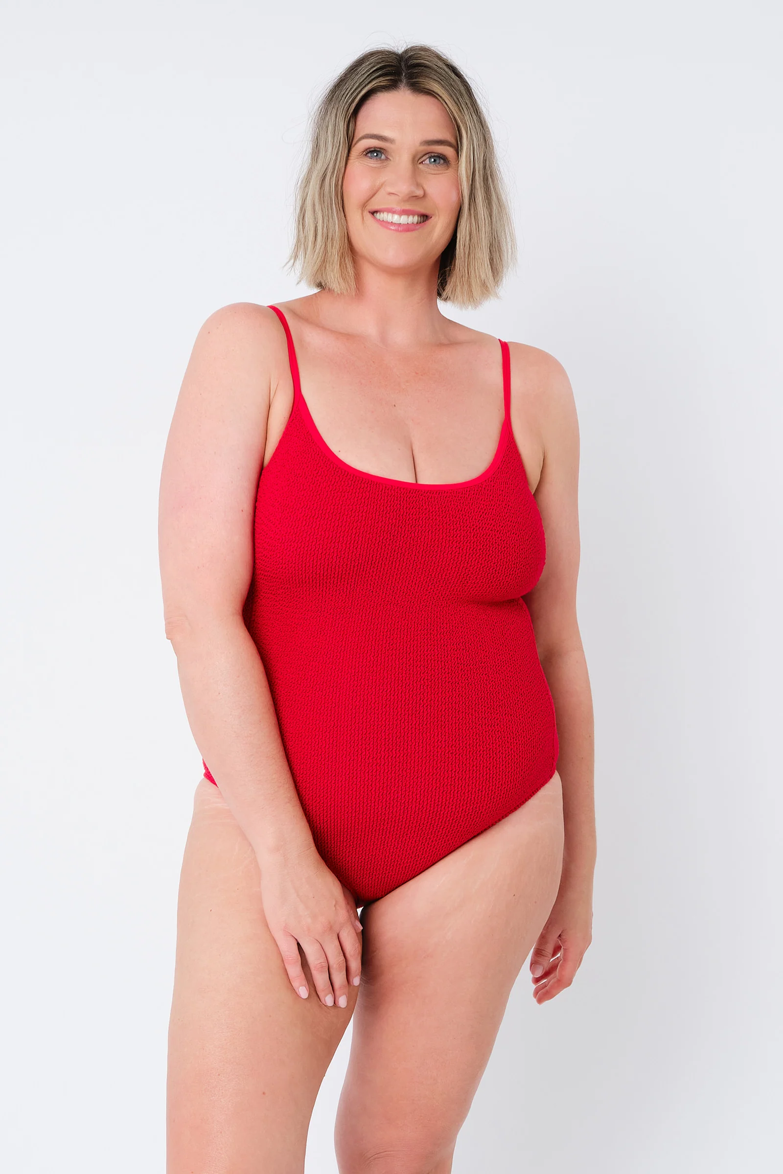 Crinkle Cut Scoop Maillot One Piece RED - Image 6