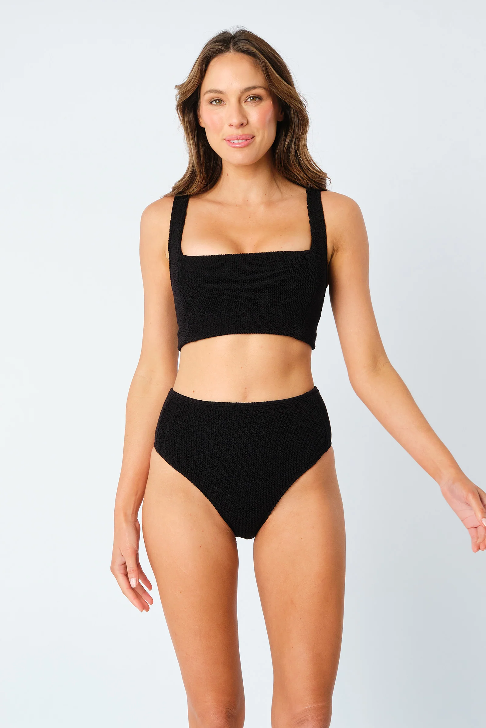 Crinkle Cut Square Neck Bikini Bralette BLACK - Image 4