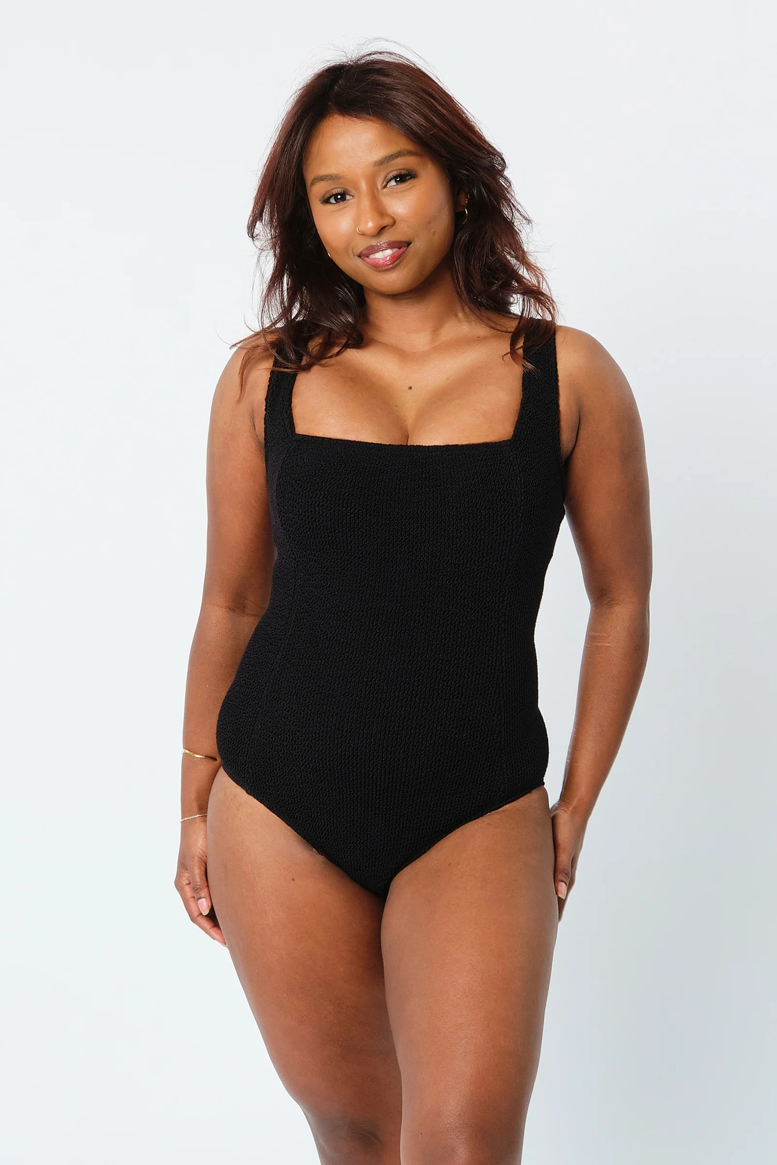 Crinkle Cut Square Neck One Piece BLACK - Image 10