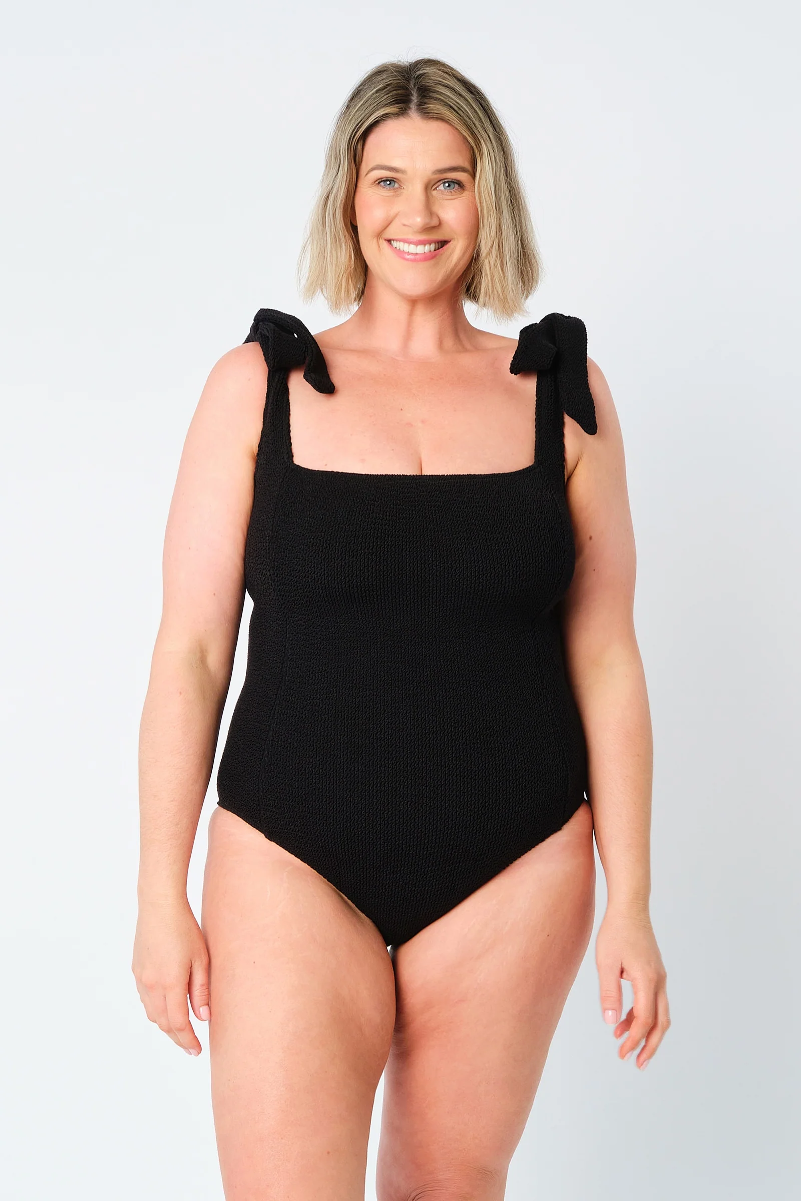 Crinkle Cut Square Neck One Piece BLACK - Image 9