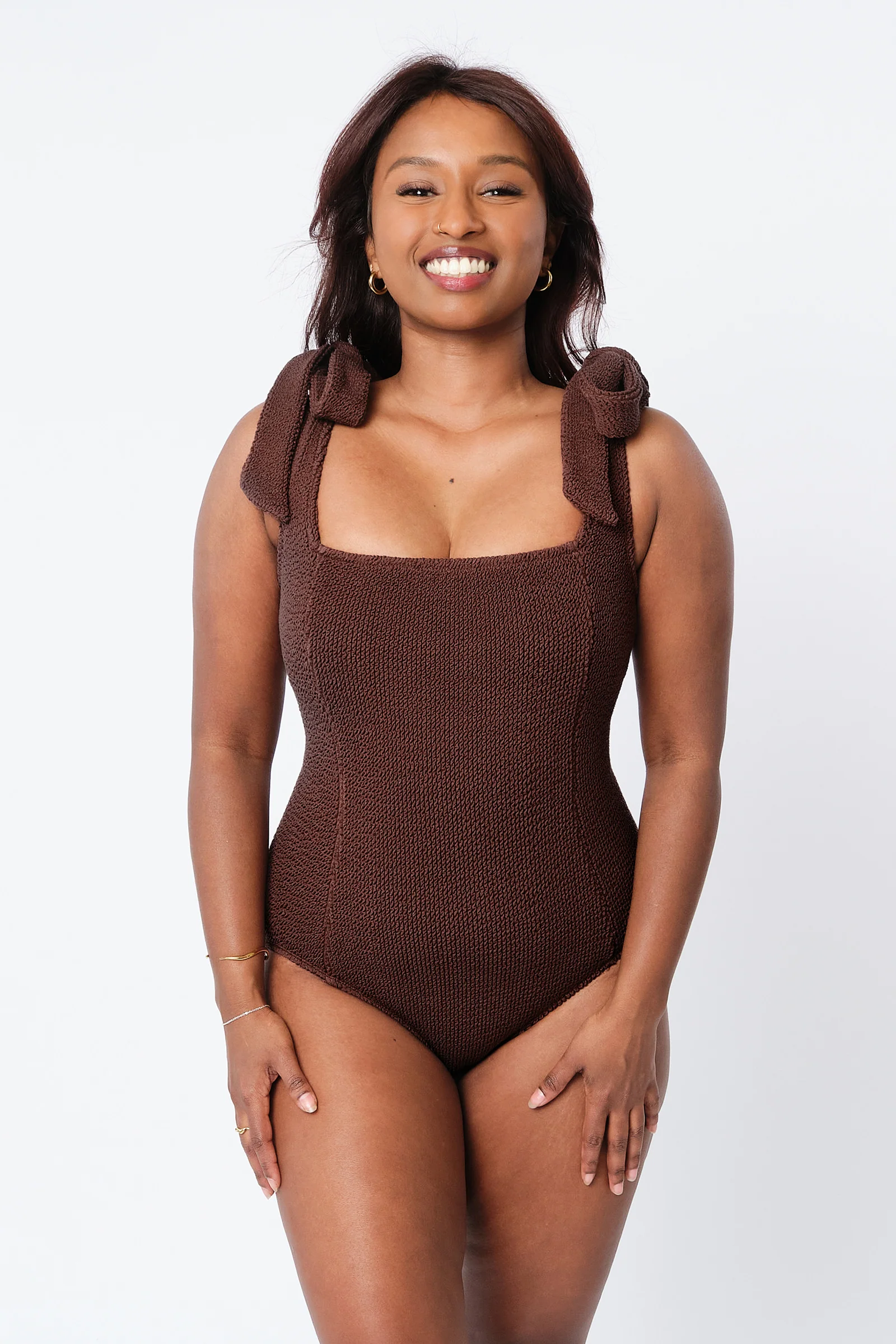 Crinkle Cut Square Neck One Piece CHOCOLATE - Image 11
