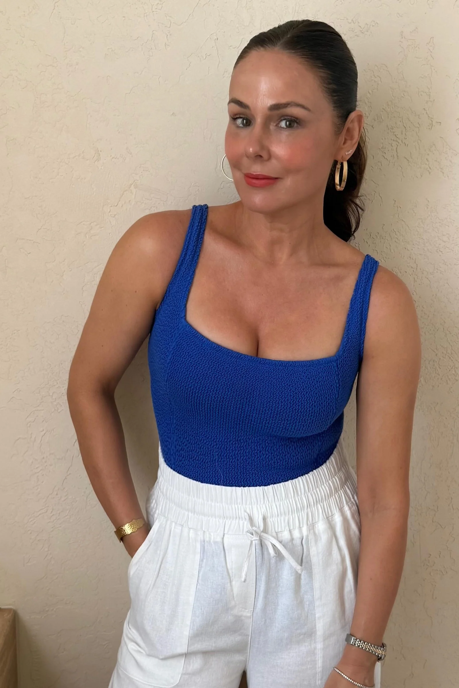 Crinkle Cut Square Neck One Piece COBALT BLUE - Image 22