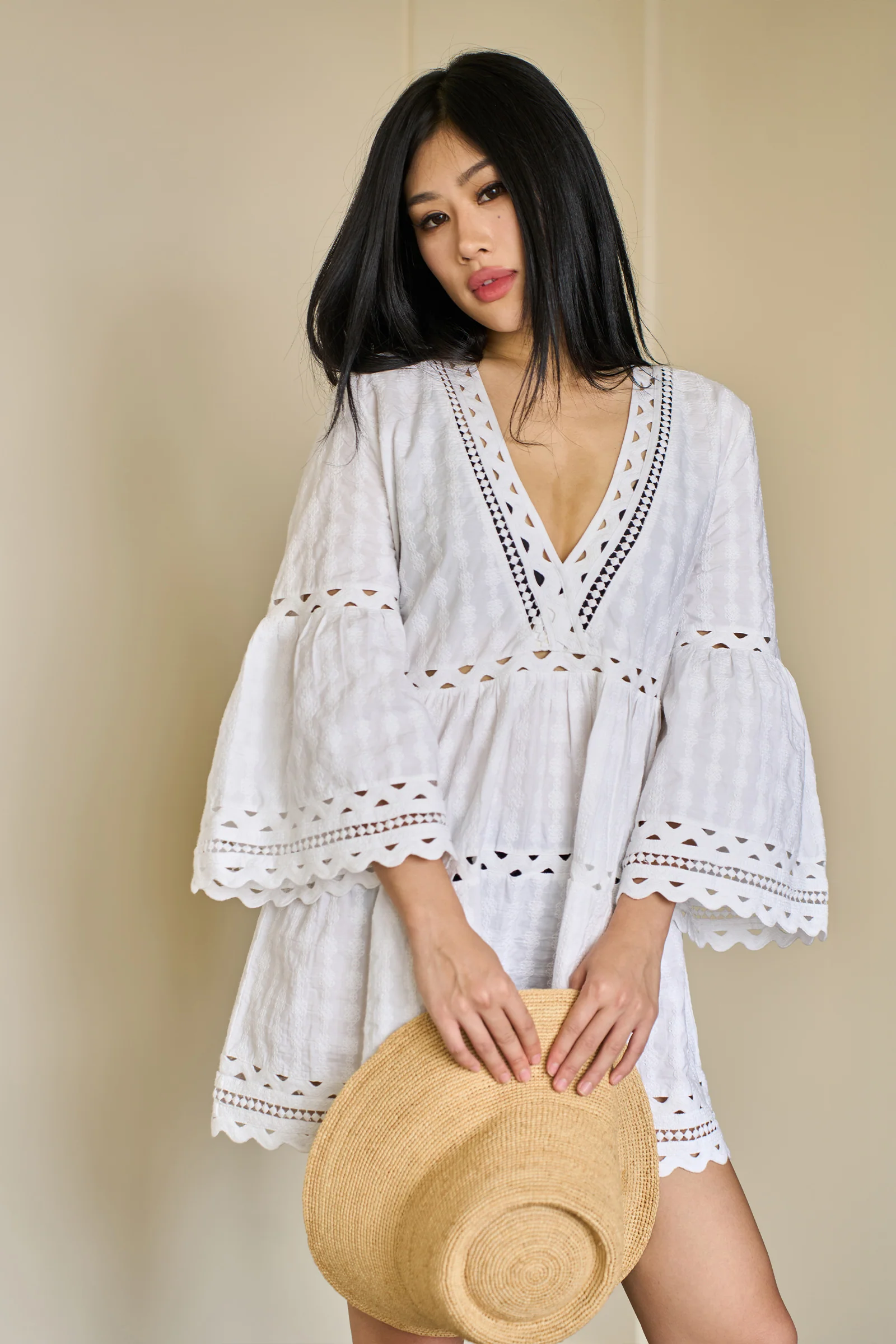Embroidered Kaftan Dress WHITE - Image 4