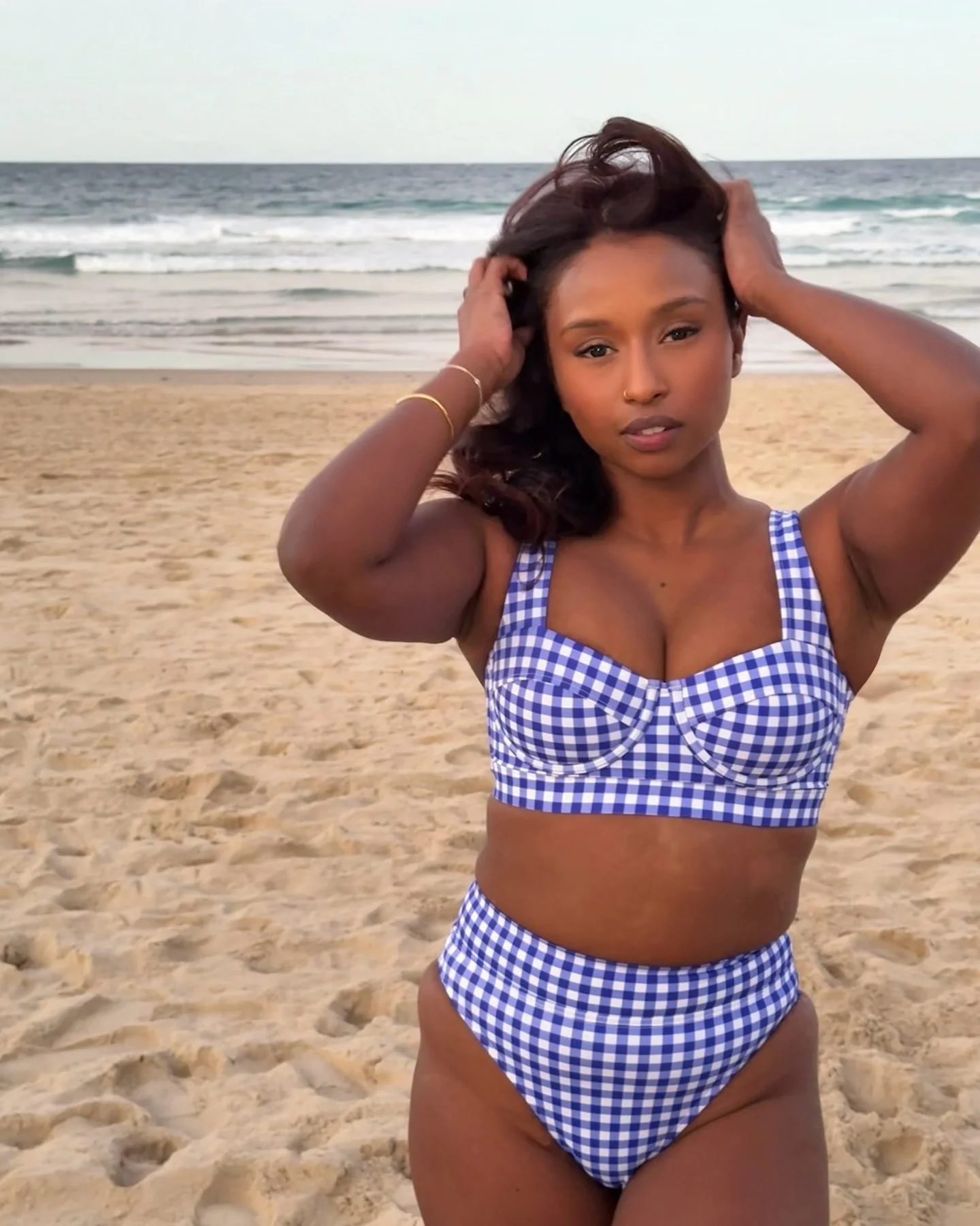 High-Cut High-Waisted Bikini Bottom COBALT BLUE GINGHAM - Image 8