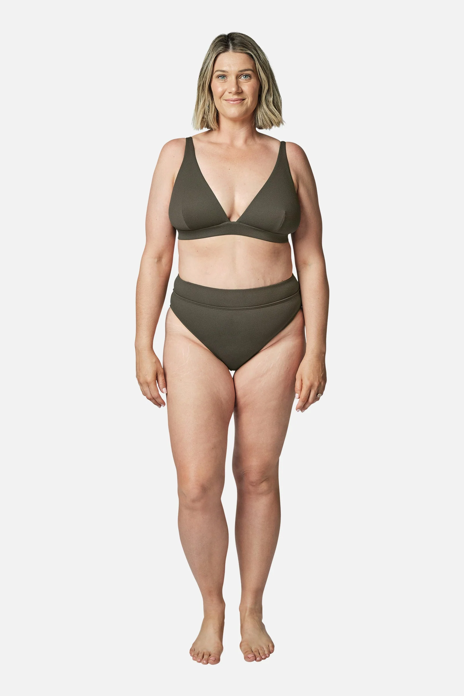 High-Cut High-Waisted Bikini Bottom KHAKI TEXTURE - Image 5