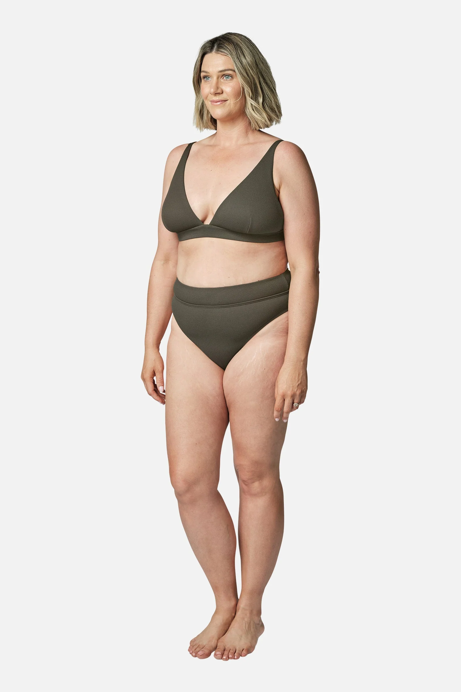 High-Cut High-Waisted Bikini Bottom KHAKI TEXTURE - Image 6