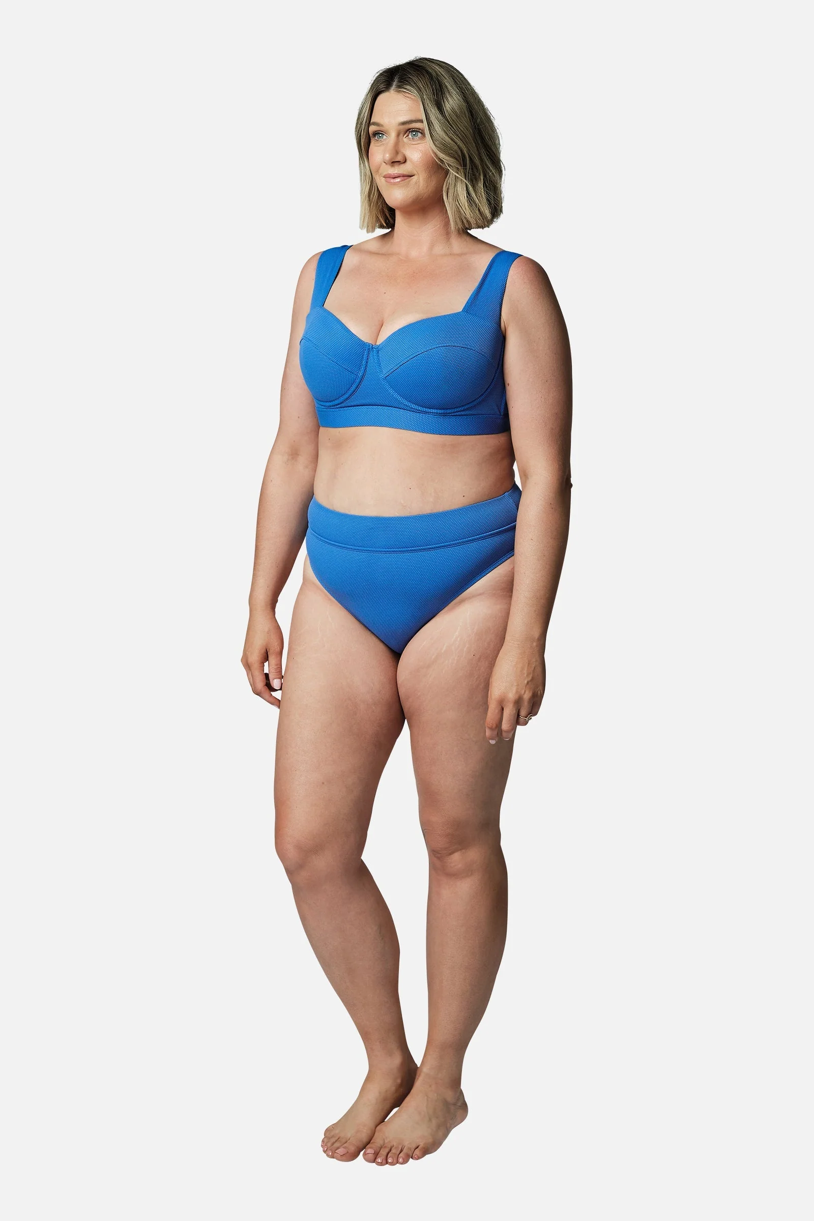 High-Cut High-Waisted Bikini Bottom SKY BLUE TEXTURE - Image 9