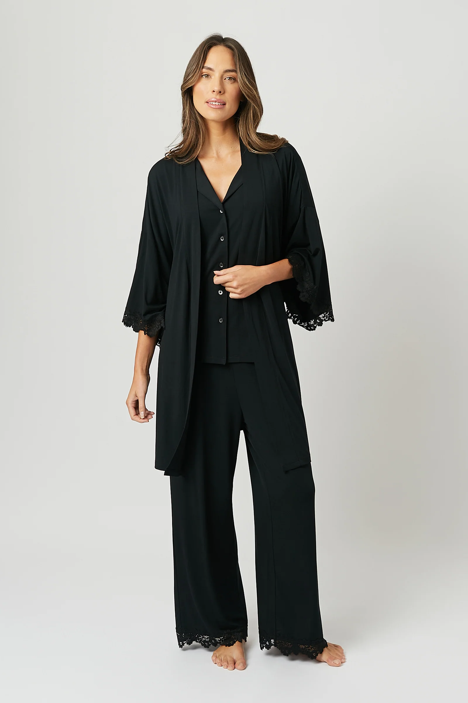 Lace Trim Modal Robe BLACK - Image 12