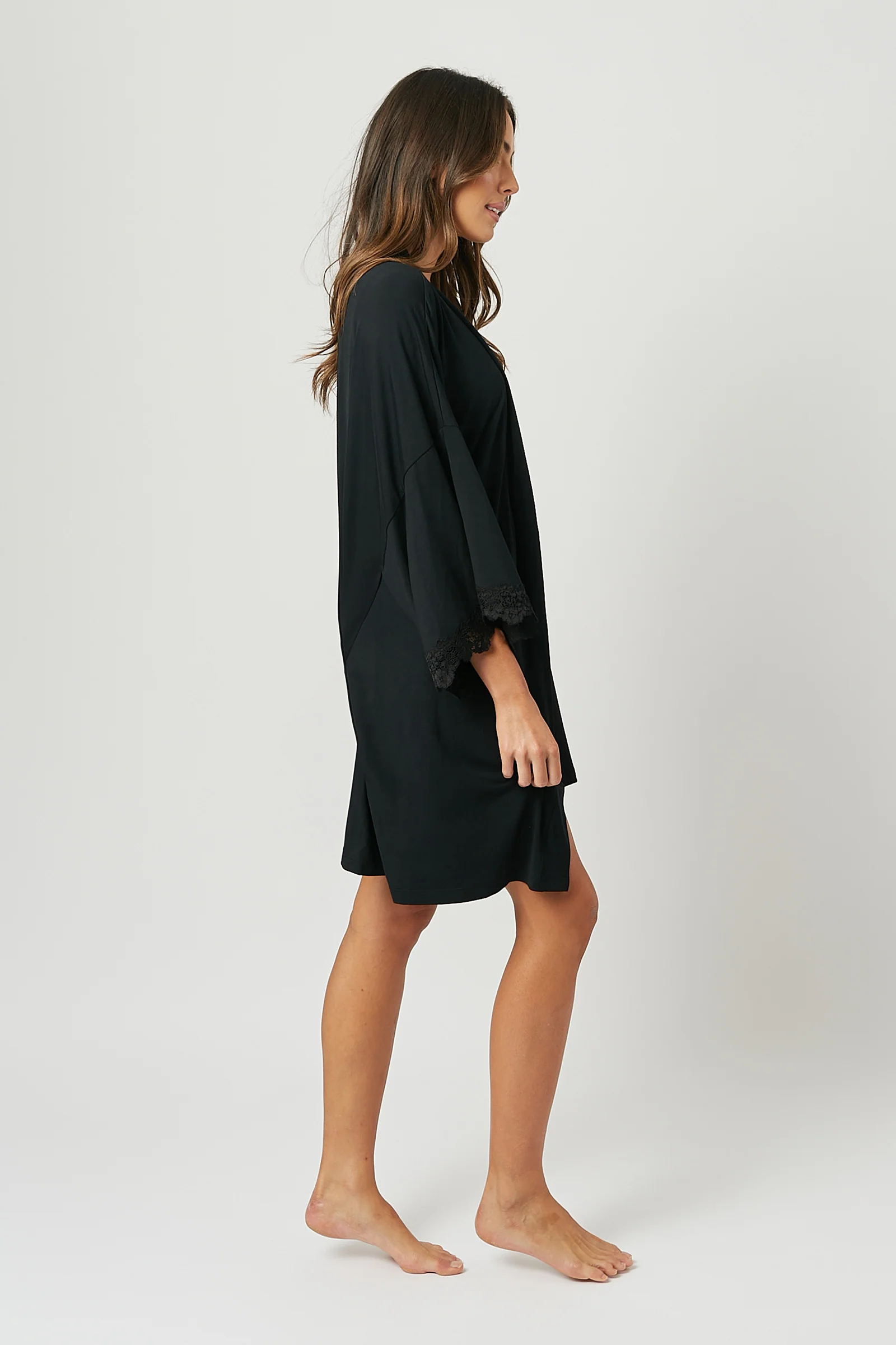 Lace Trim Modal Robe BLACK - Image 5