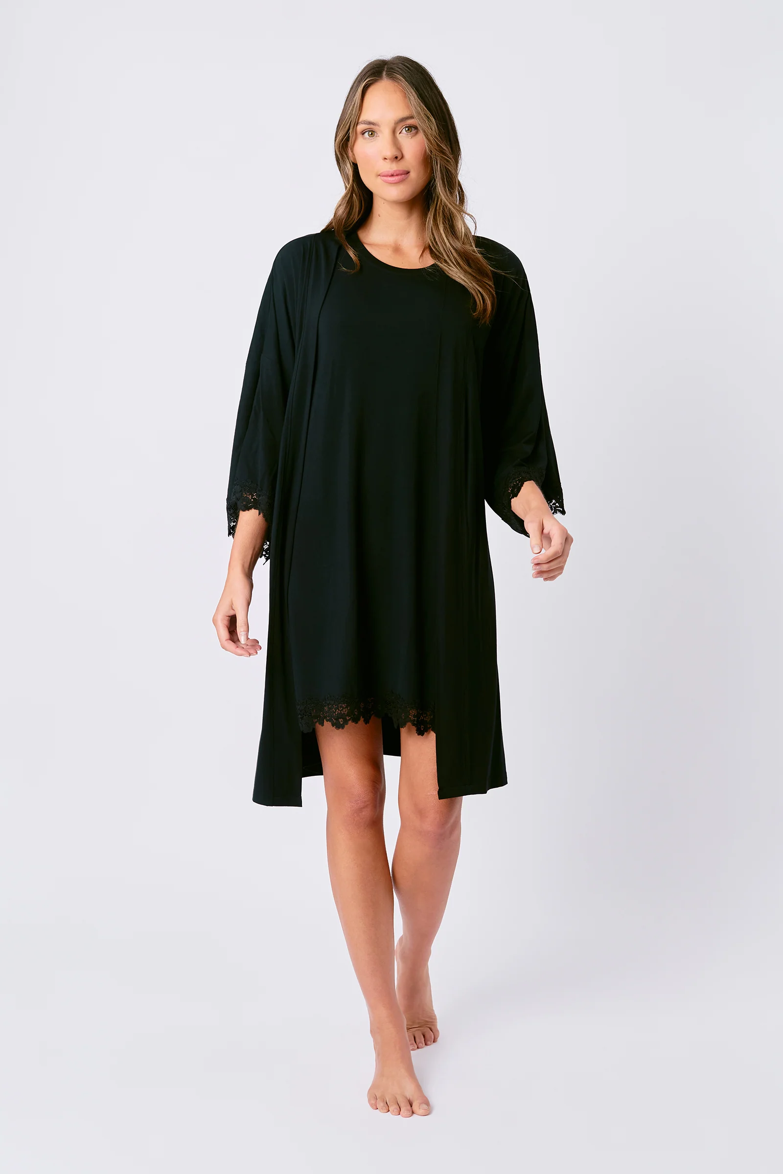 Lace Trim Modal Robe BLACK - Image 6