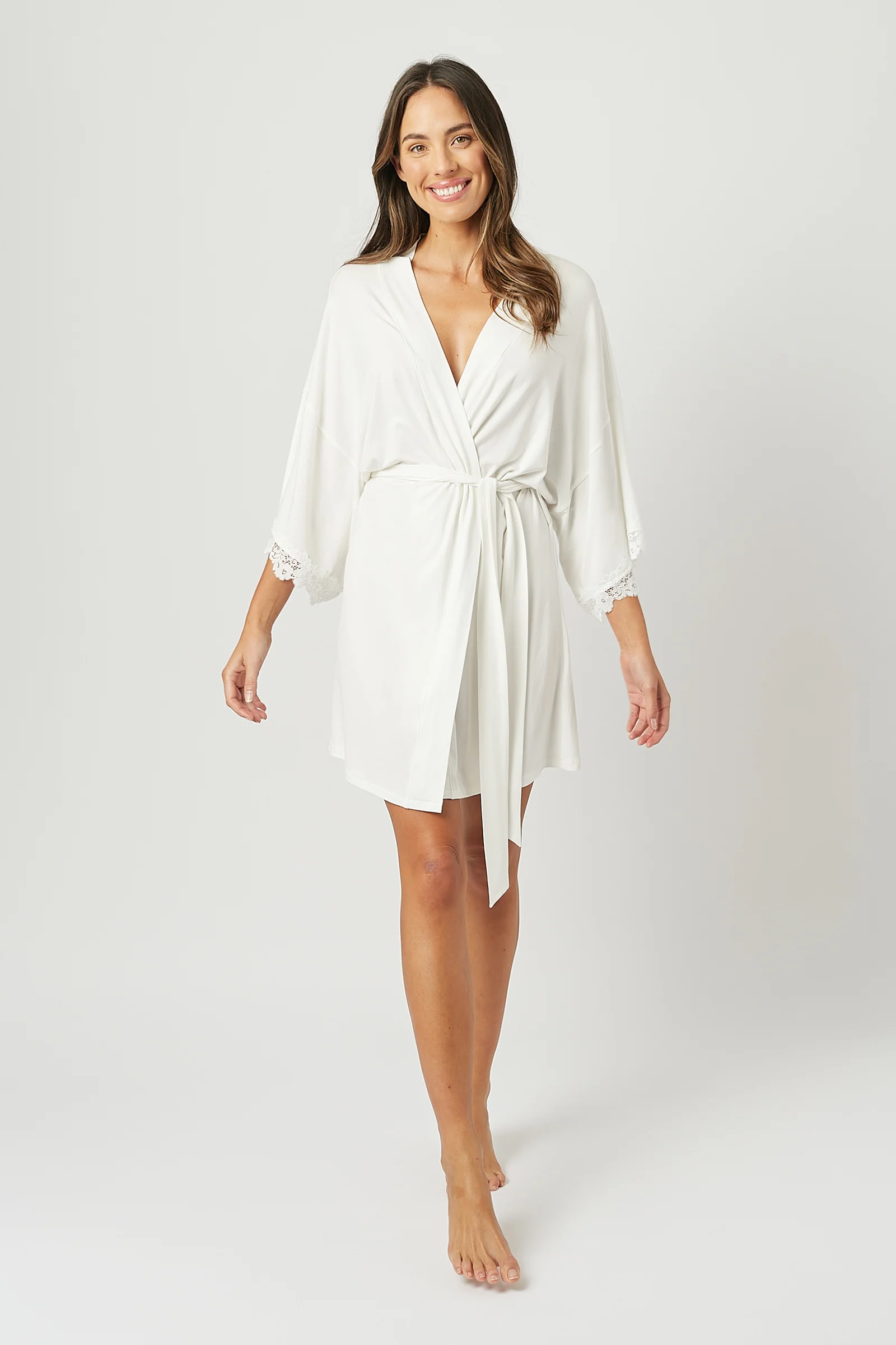 Lace Trim Modal Robe IVORY - Image 3