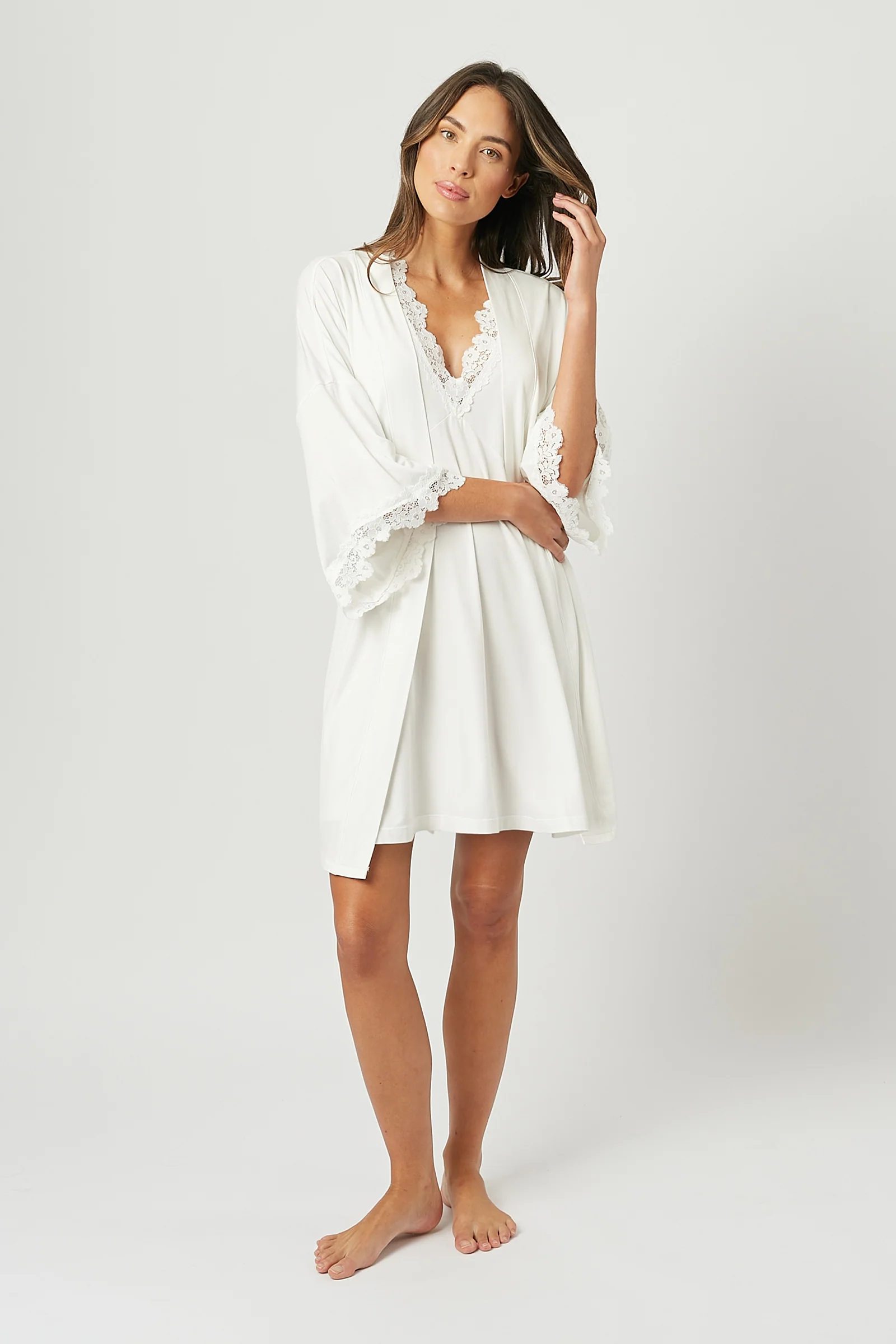Lace Trim Modal Robe IVORY - Image 8