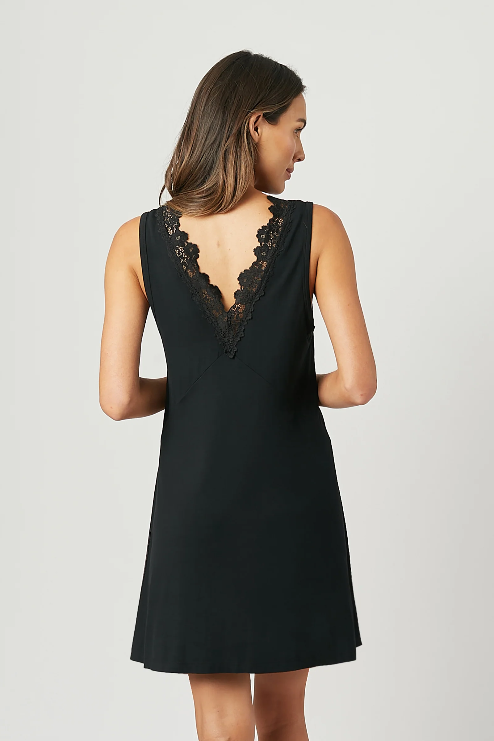 Lace Trim V-Neck Nightie BLACK - Image 4