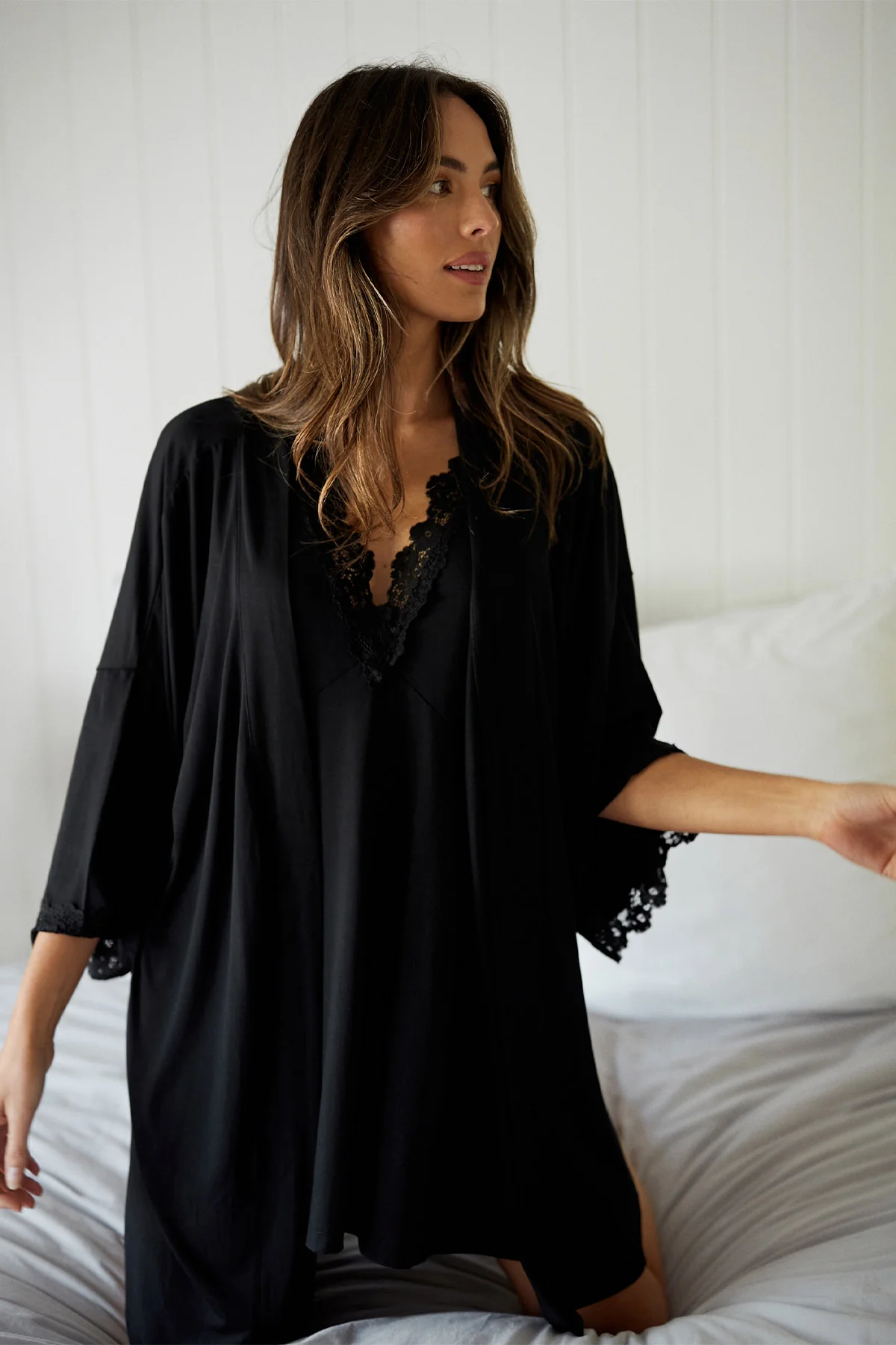 Lace Trim V-Neck Nightie BLACK - Image 6