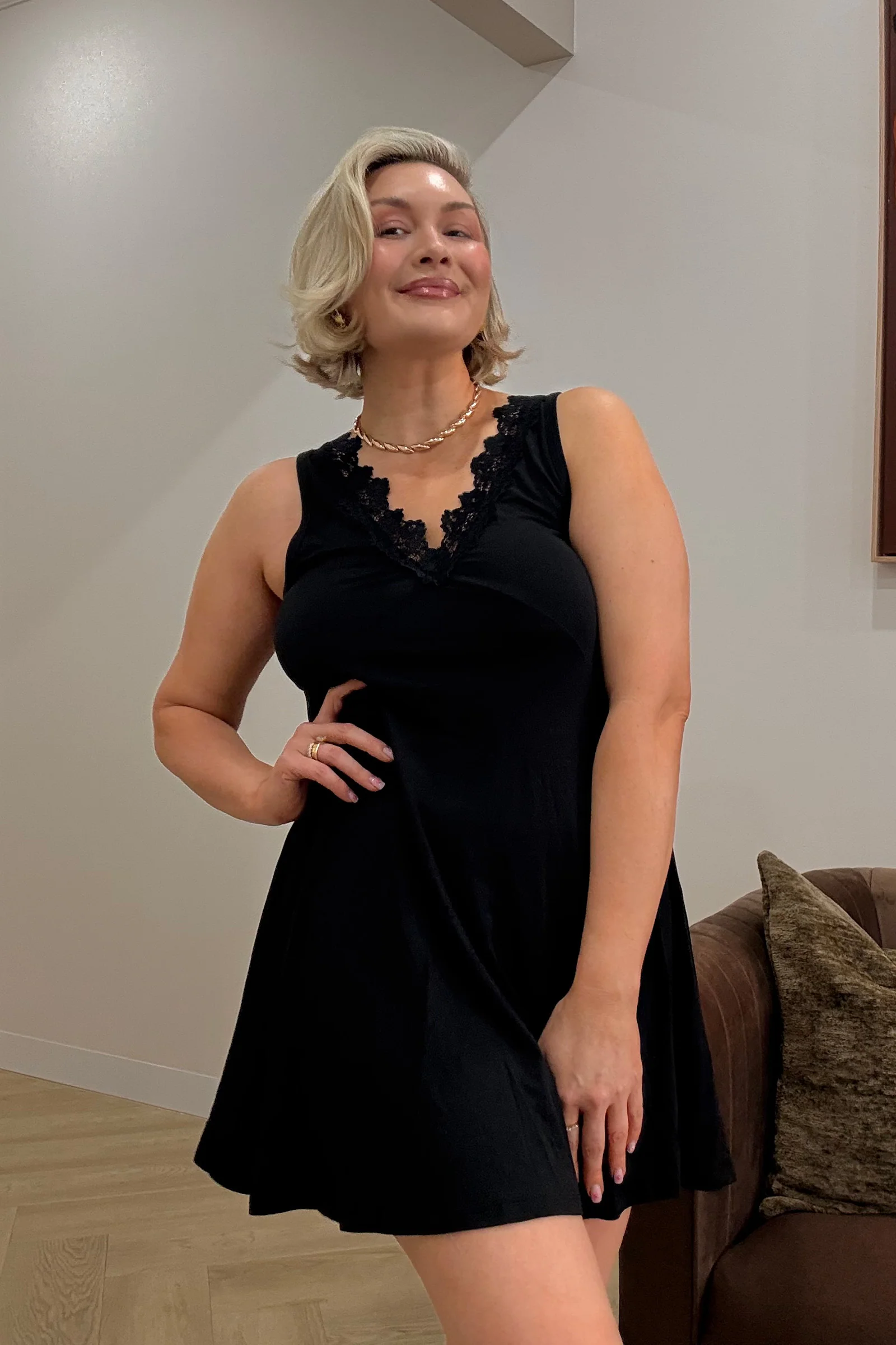 Lace Trim V-Neck Nightie BLACK - Image 7