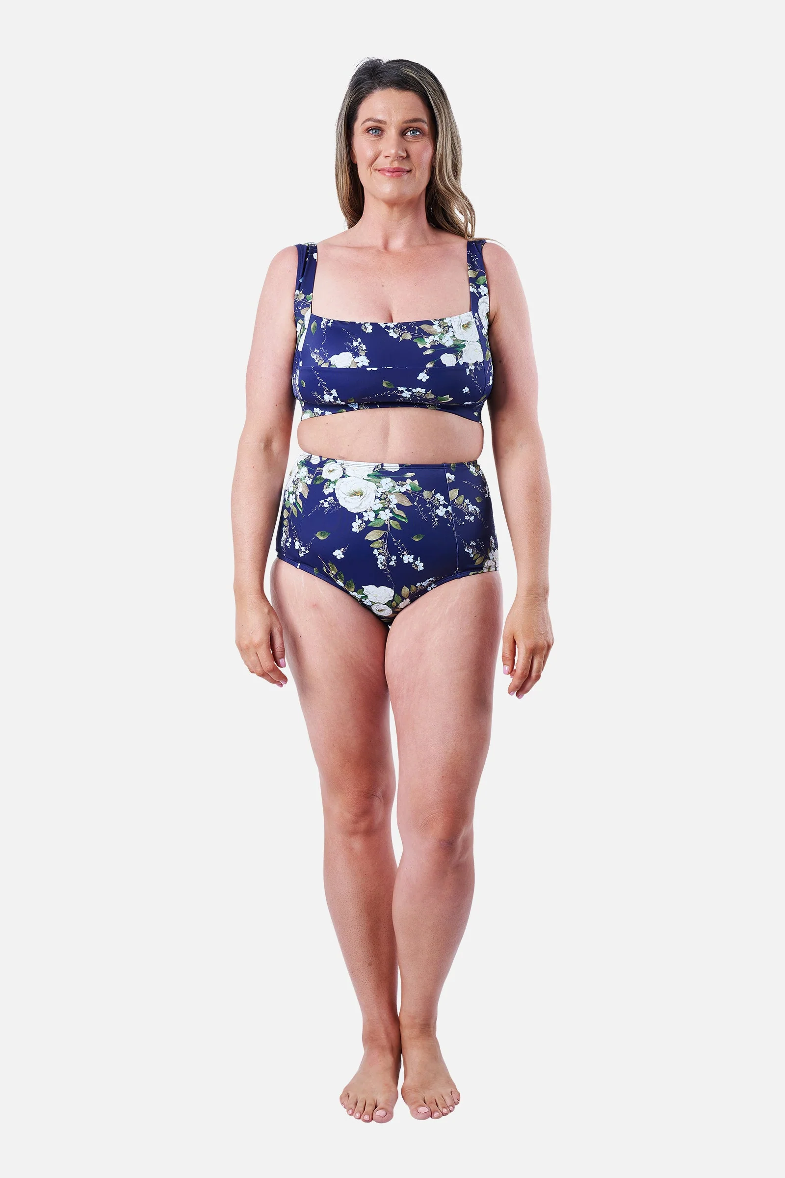 Never Say Never High-Waisted Bikini Bottom LONDON BOTANICAL NAVY - Image 10