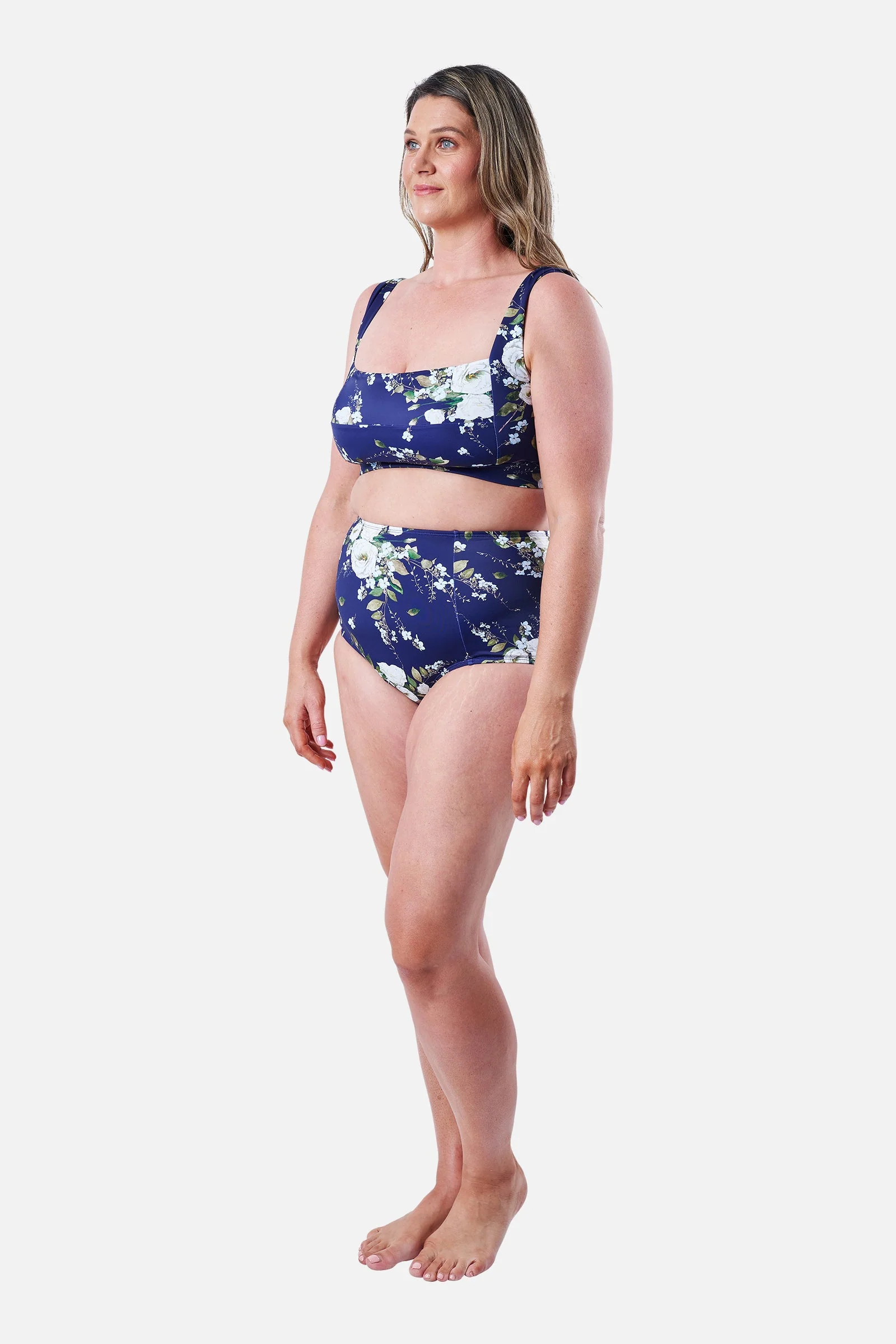 Never Say Never High-Waisted Bikini Bottom LONDON BOTANICAL NAVY - Image 12