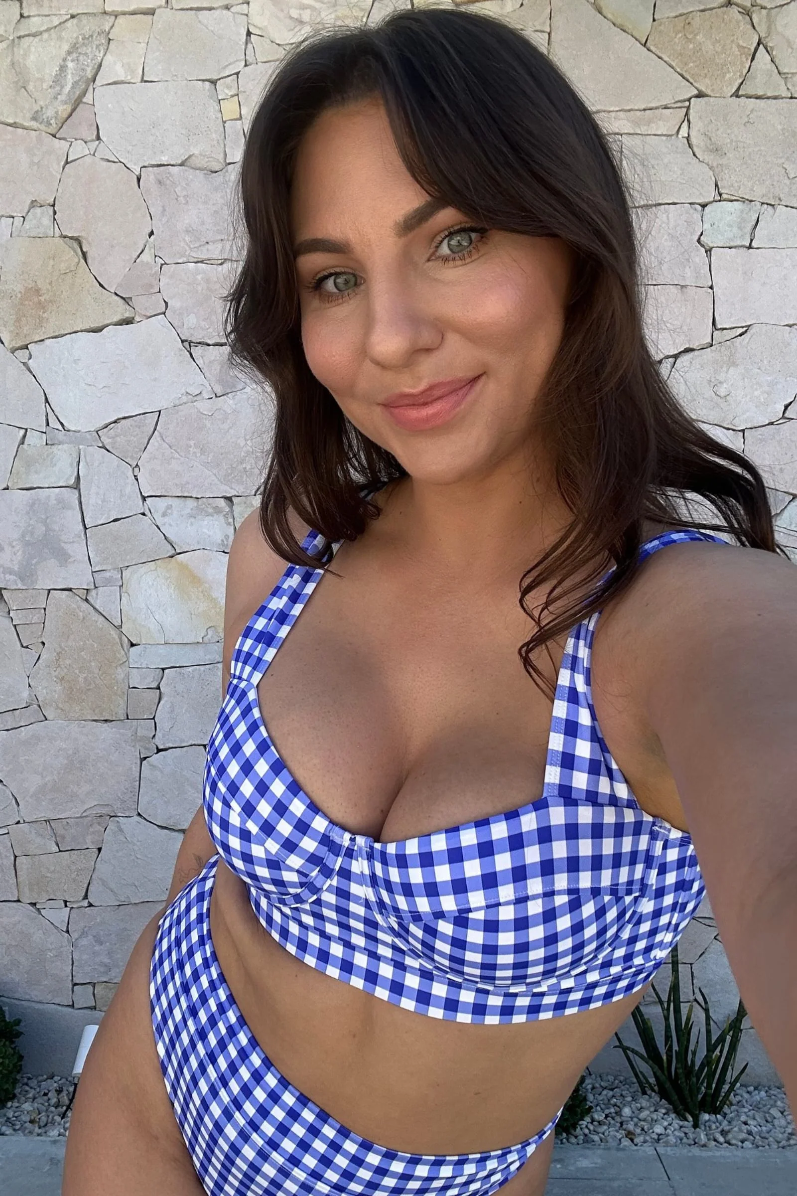 Original Bustier Balconette Bikini Bralette COBALT BLUE GINGHAM - Image 9