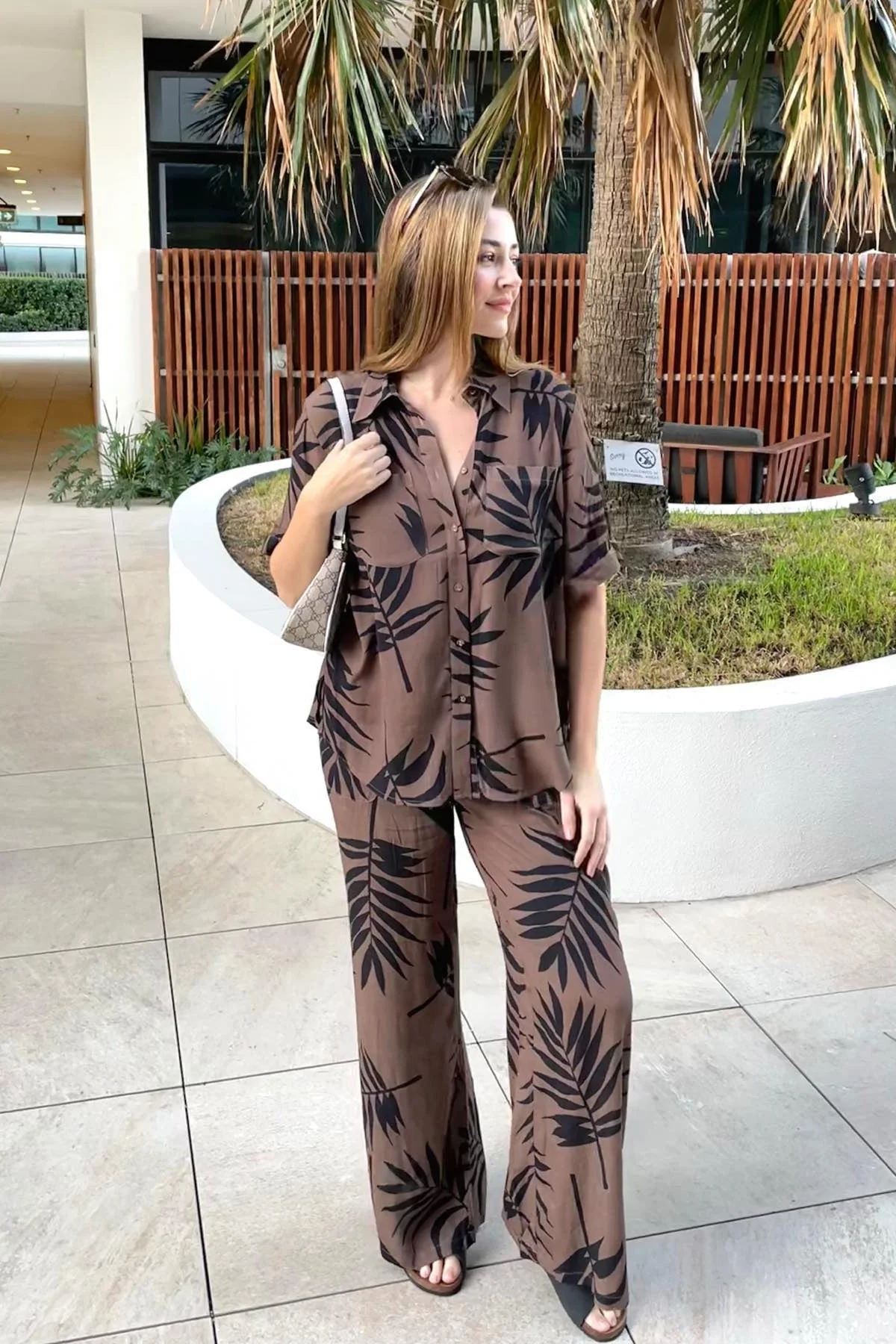 Palazzo Pants PALM SILHOUETTE CHOCOLATE - Image 10