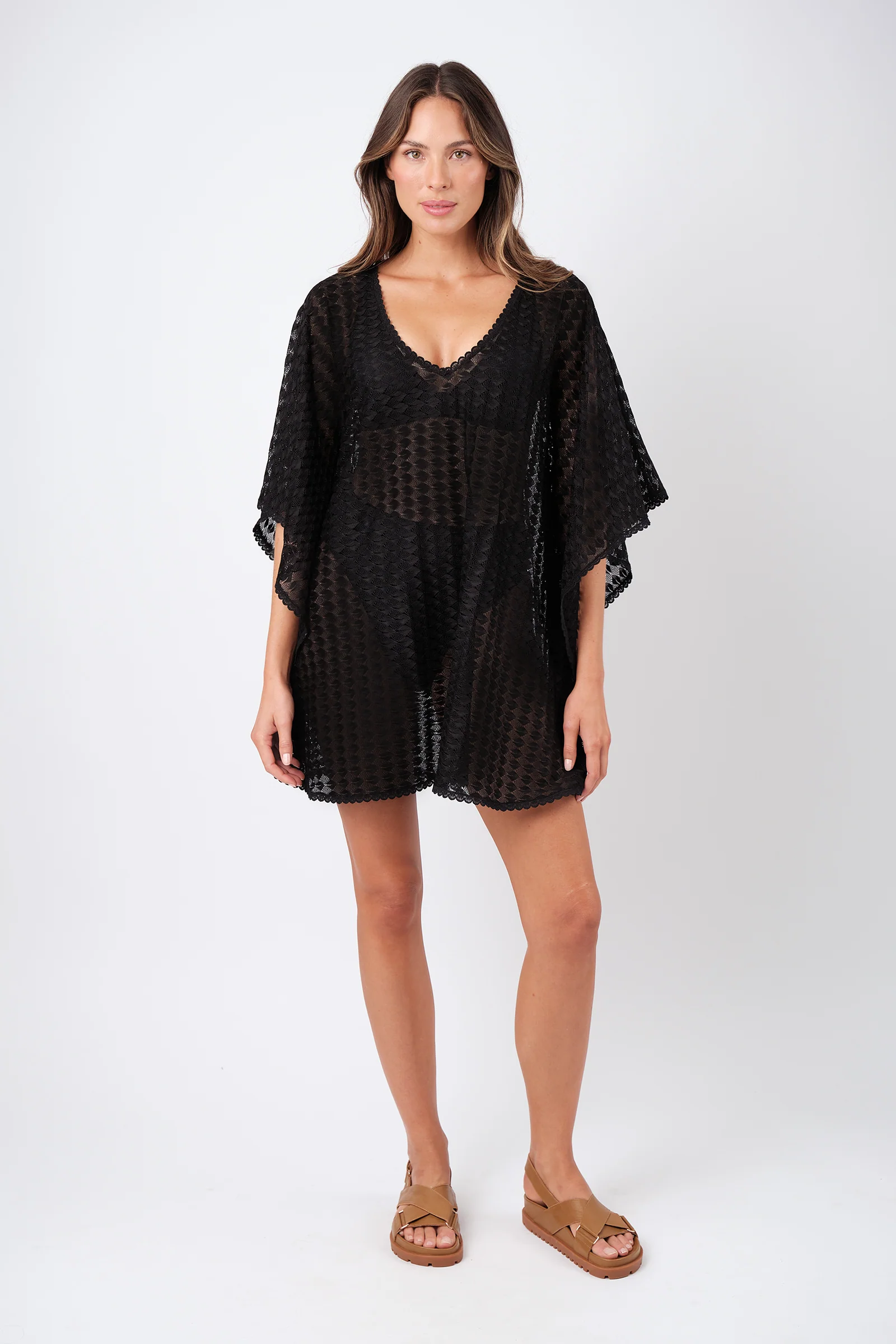 Scalloped Lace Kaftan BLACK - Image 3