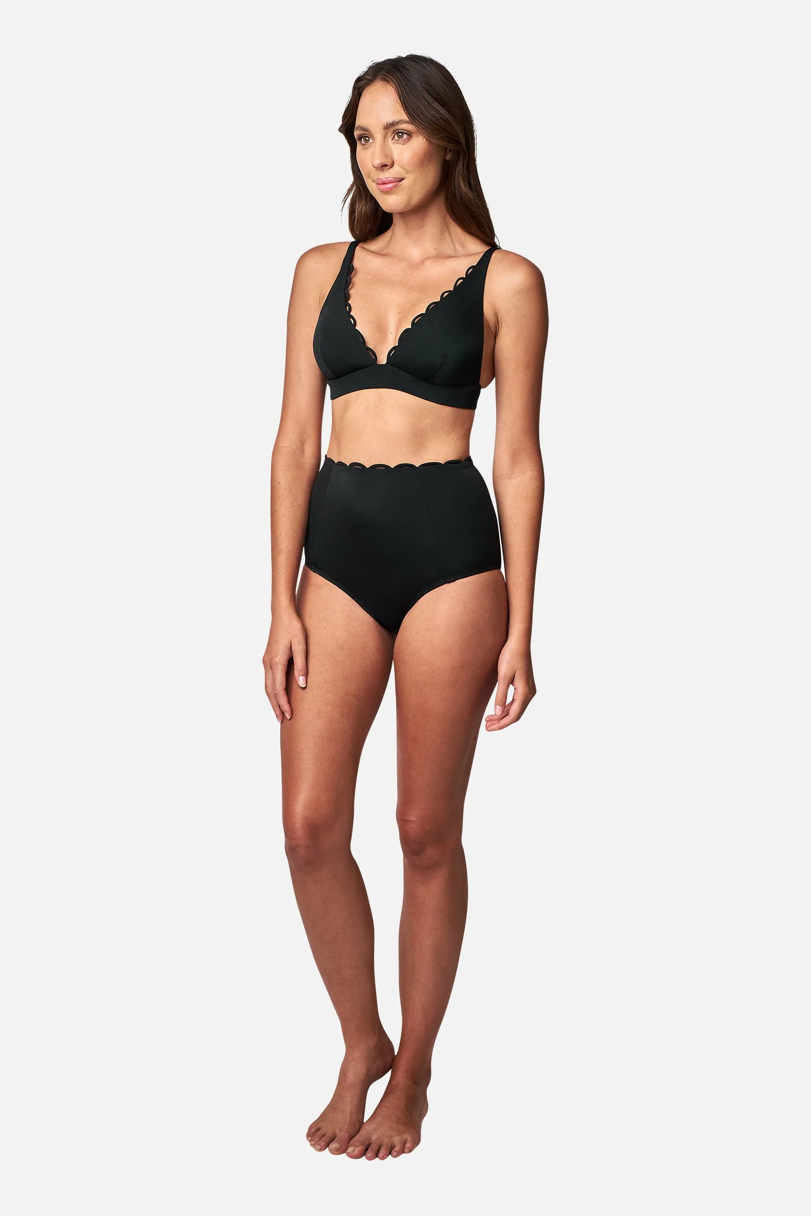 Scalloped Never Say Never High-Waisted Bikini Bottom BLACK - Image 4
