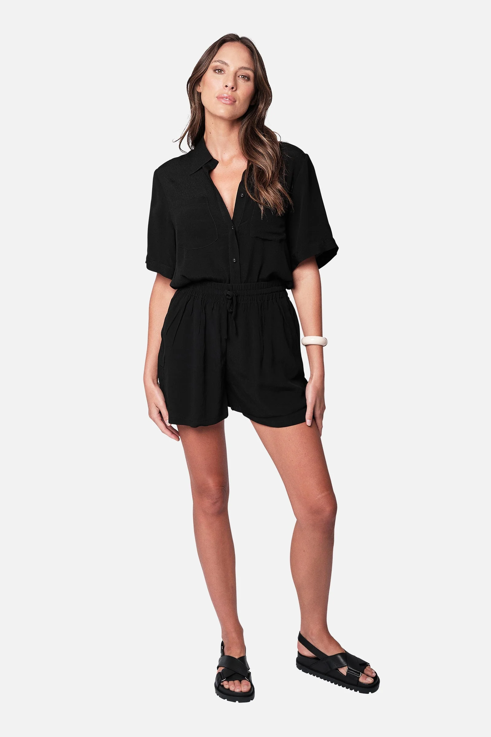 Short Sleeve Button-Up Shirt BLACK - Image 5