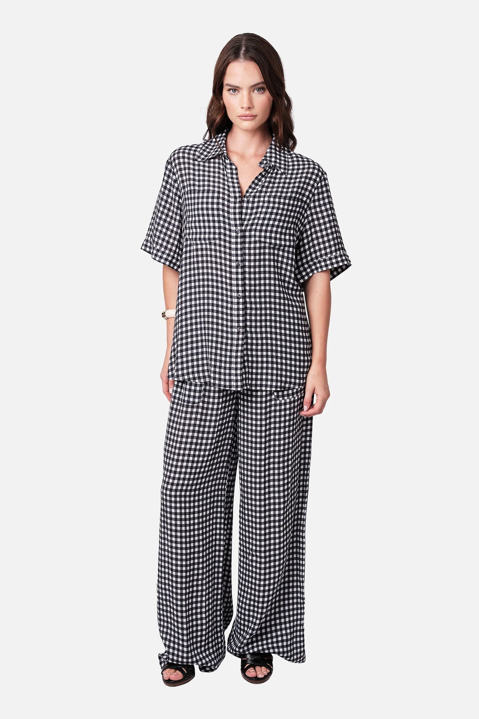 Short Sleeve Button-Up Shirt BLACK GINGHAM - Image 5