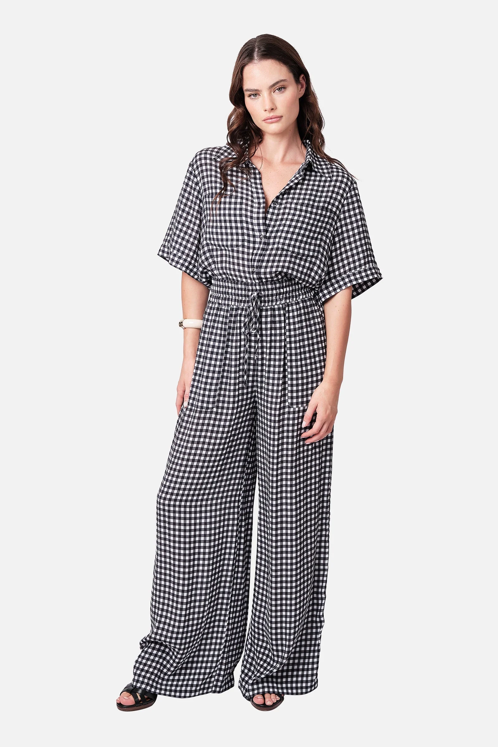 Short Sleeve Button-Up Shirt BLACK GINGHAM - Image 6