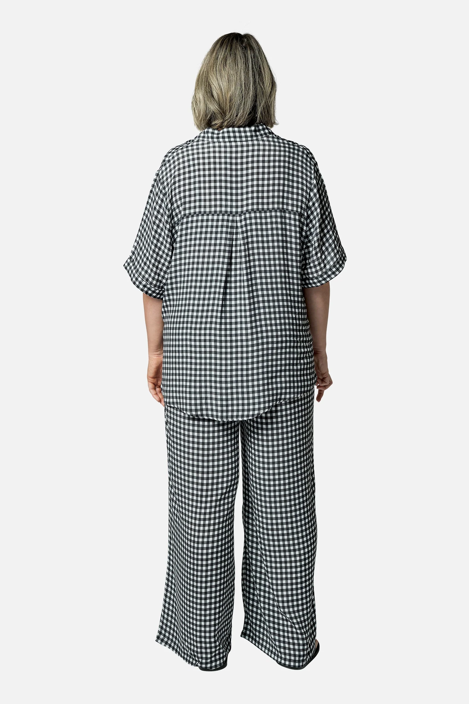 Short Sleeve Button-Up Shirt BLACK GINGHAM - Image 9