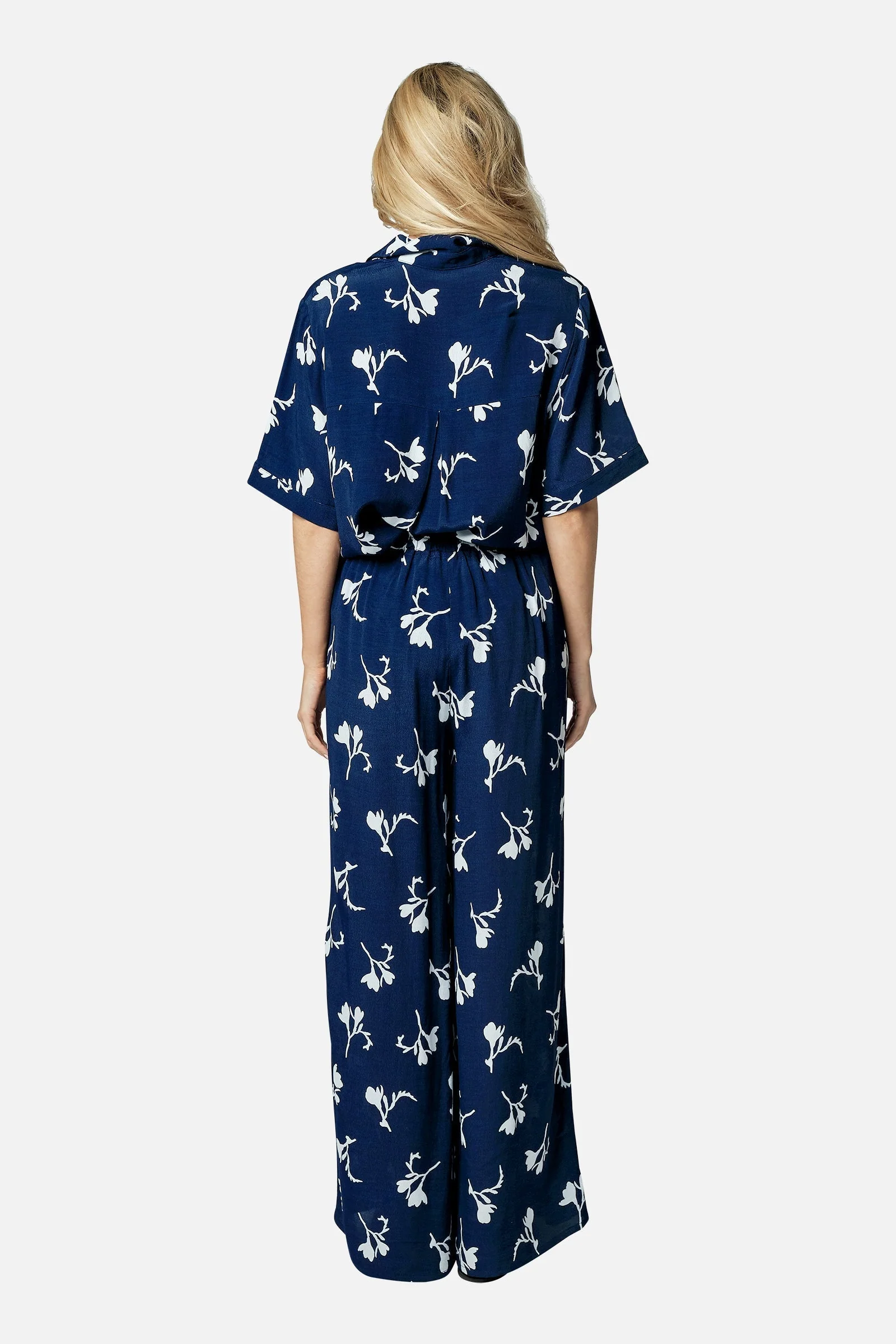 Short Sleeve Button-Up Shirt FREESIA SILHOUETTE NAVY - Image 6